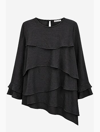 Blusa de cuello redondo de manga larga con volantes mixray