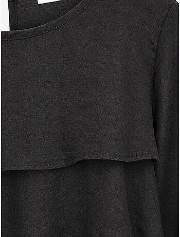 Blusa de cuello redondo de manga larga con volantes mixray