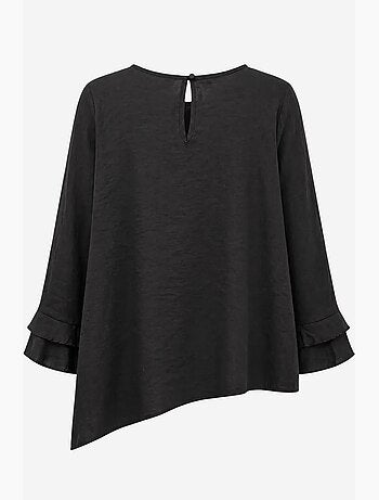 Blusa de cuello redondo de manga larga con volantes mixray