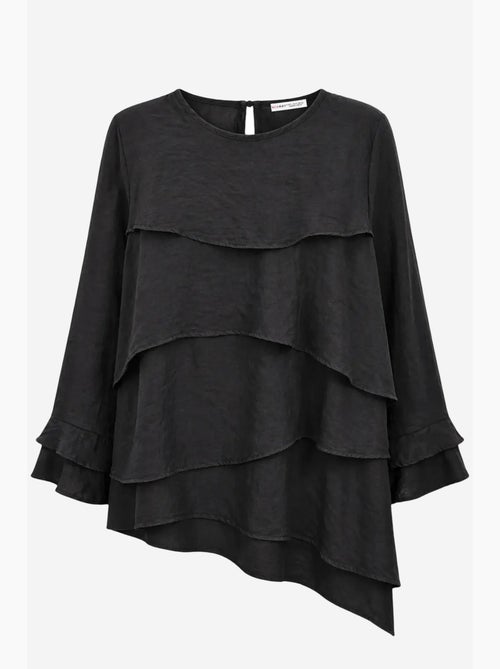 Blusa de cuello redondo de manga larga con volantes mixray - Kiabi Blusa de cuello redondo de manga larga con volantes mixray - Kiabi