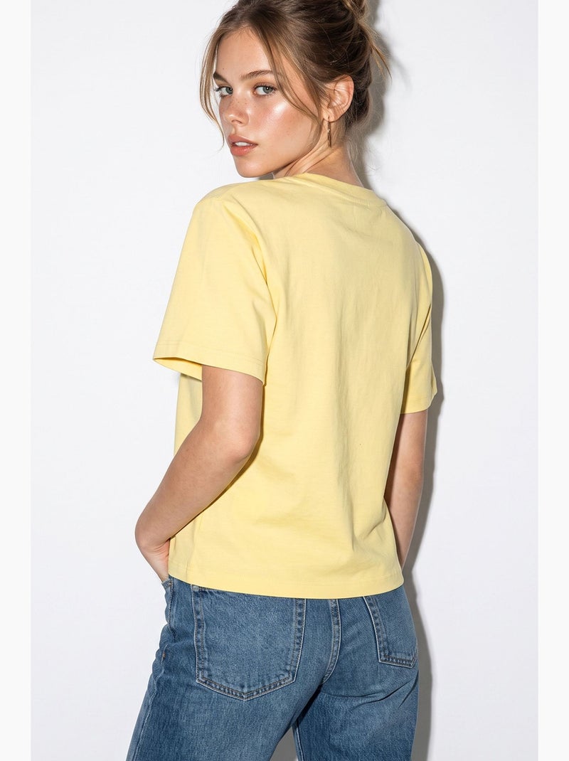 Blusa de cuello redondo en mezcla de algodón lucci Amarillo limón - Kiabi