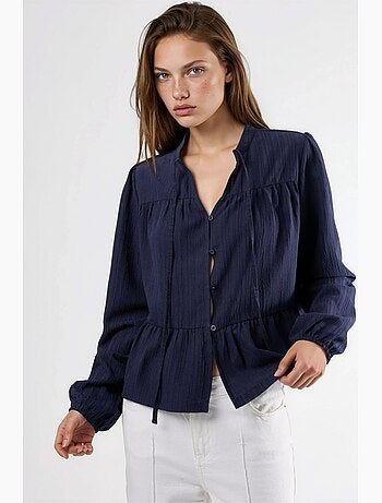 Blusa de cuello tippet de manga larga estilo bohemio hiccup