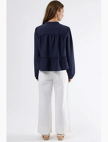 Blusa de cuello tippet de manga larga estilo bohemio hiccup