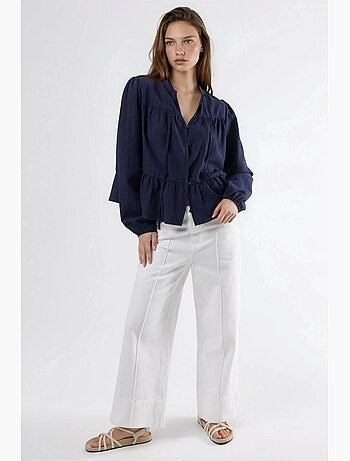 Blusa de cuello tippet de manga larga estilo bohemio hiccup