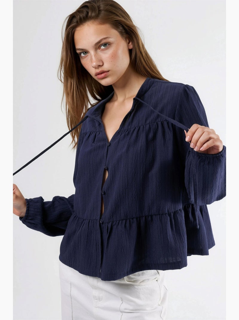 Blusa de cuello tippet de manga larga estilo bohemio hiccup Azul marino - Kiabi