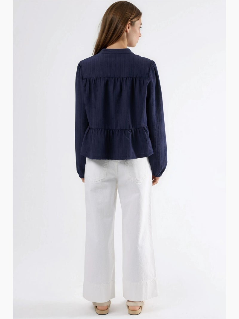 Blusa de cuello tippet de manga larga estilo bohemio hiccup Azul marino - Kiabi