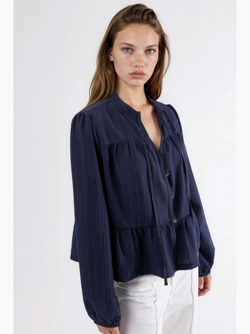 Blusa de cuello tippet de manga larga estilo bohemio hiccup Azul marino - Kiabi