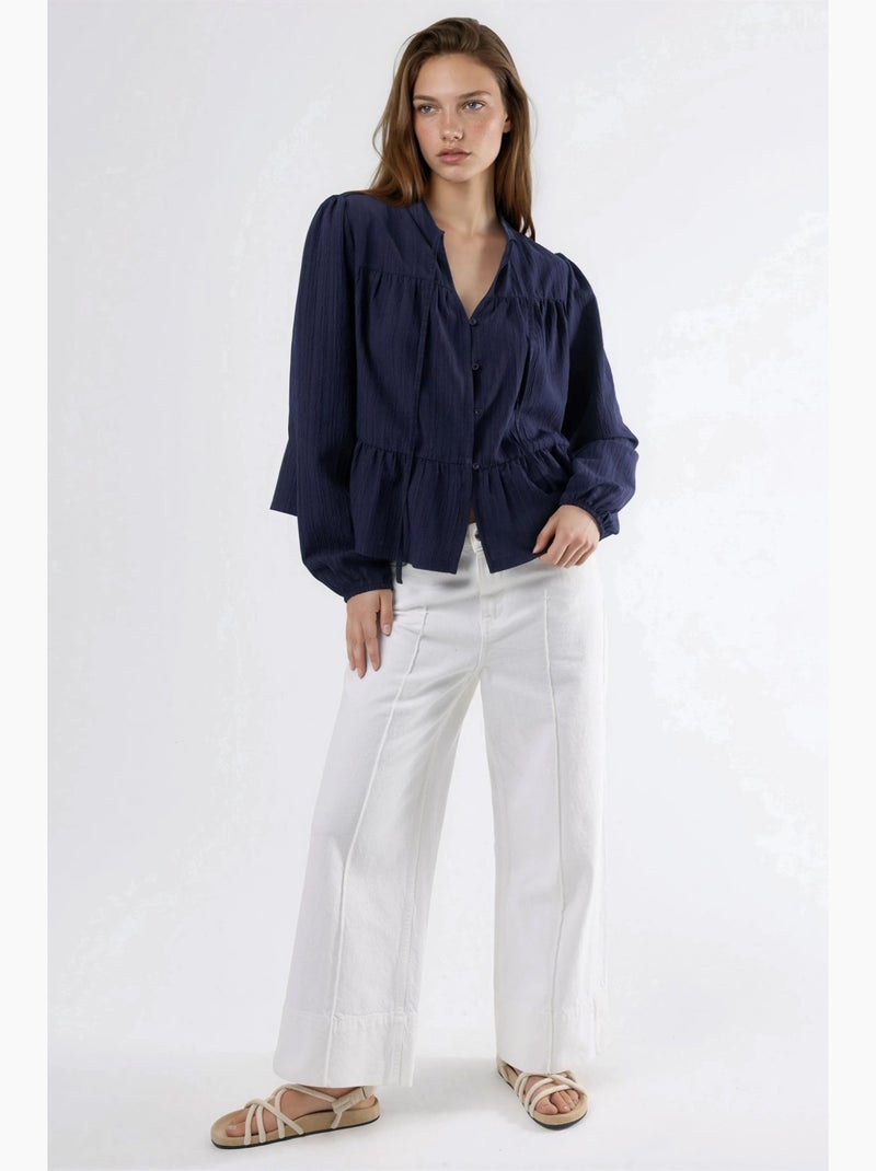 Blusa de cuello tippet de manga larga estilo bohemio hiccup Azul marino - Kiabi