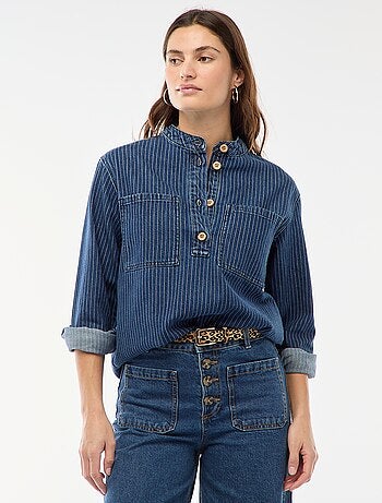 Blusa de denim a rayas