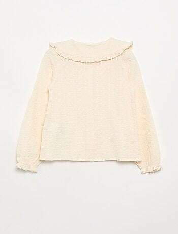 Blusa de doble gasa con cuello Claudine