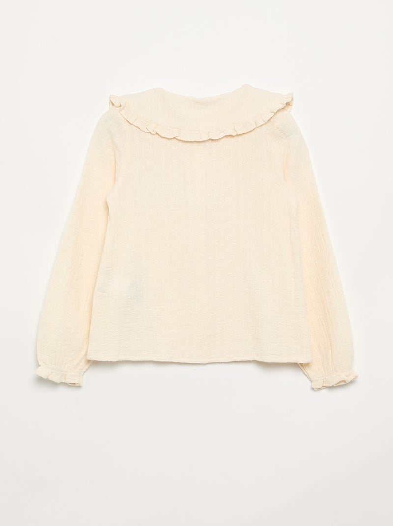 Blusa de doble gasa con cuello Claudine Beige - Kiabi