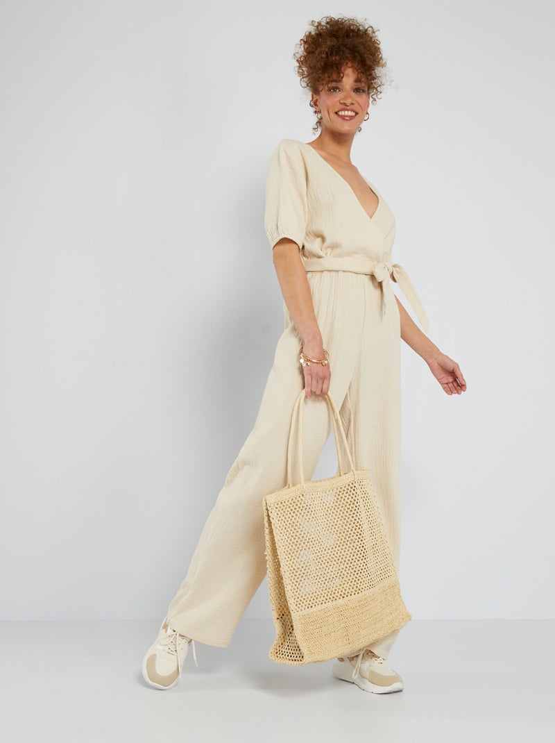 Blusa de doble gasa de algodón BEIGE - Kiabi