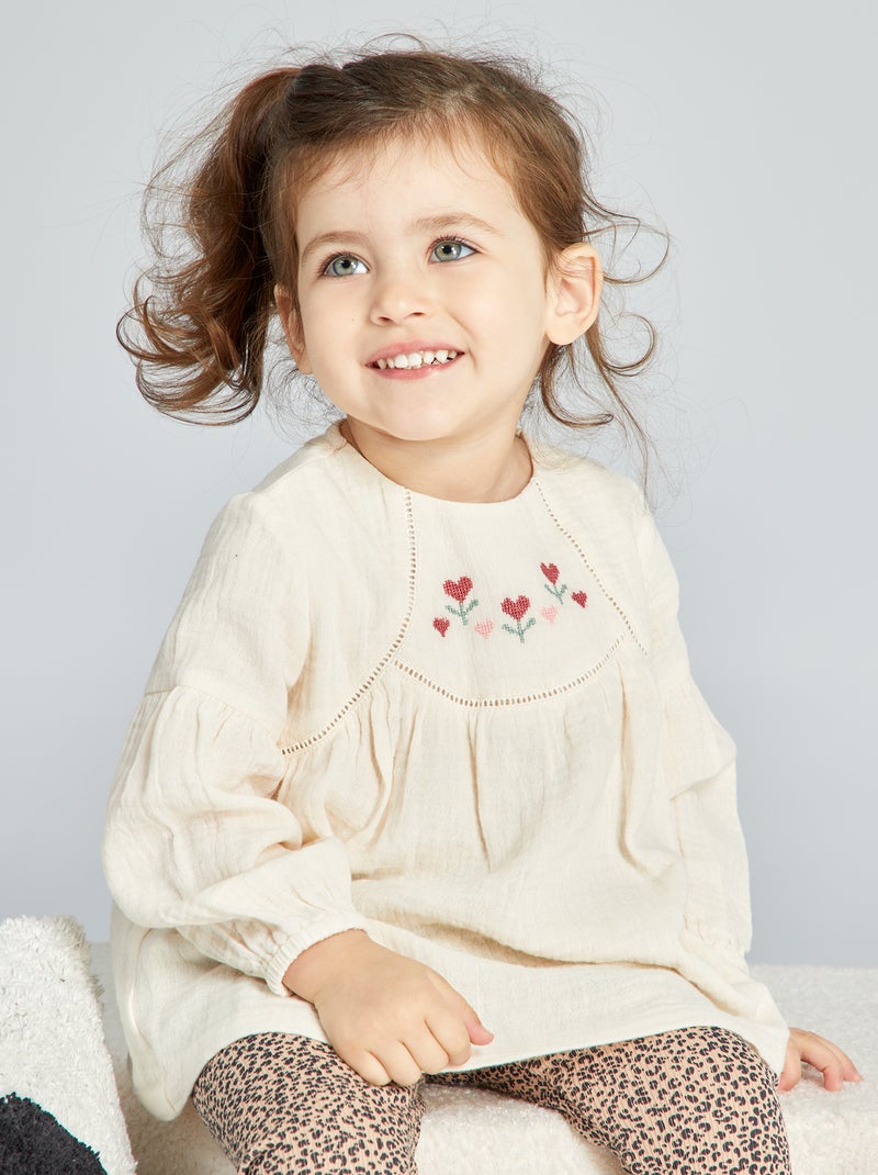 Blusa de doble gasa de algodón BLANCO - Kiabi