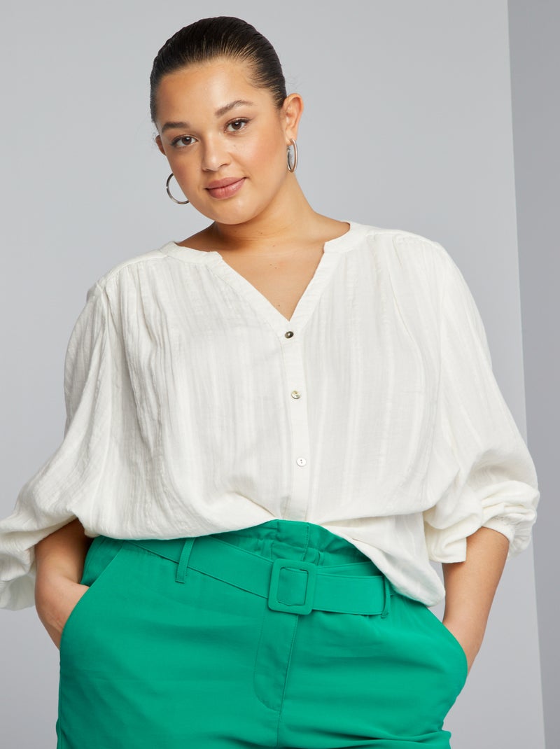Blusa de doble gasa de algodón BLANCO - Kiabi