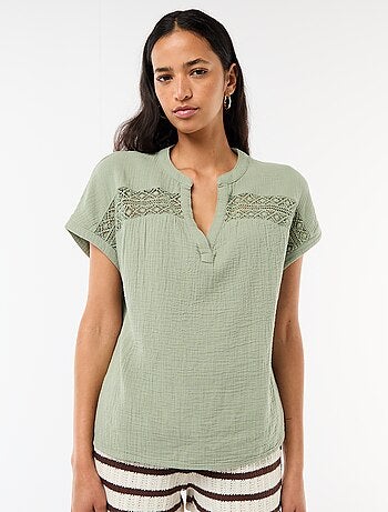 Blusa de doble gasa de algodón con bordados