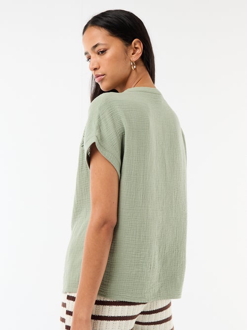 Blusa de doble gasa de algodón con bordados - Kiabi Blusa de doble gasa de algodón con bordados - Kiabi