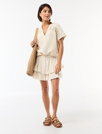 Blusa de doble gasa de algodón con bordados