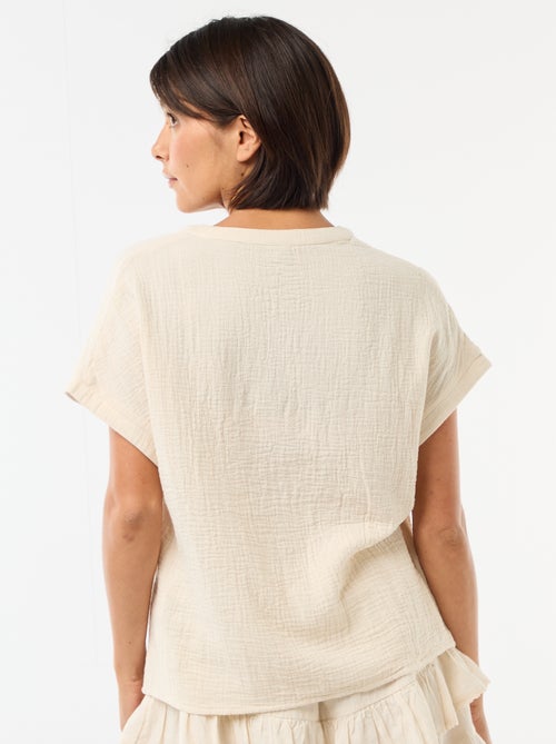Blusa de doble gasa de algodón con bordados - Kiabi