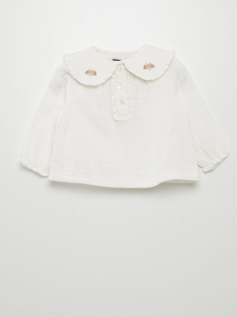 Blusa de doble gasa de algodón con cuello bebé BLANCO - Kiabi