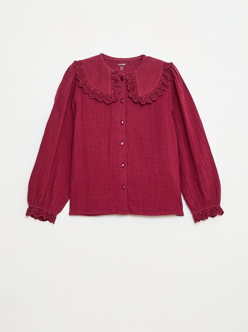 Blusa de doble gasa de algodón Rojo - Kiabi