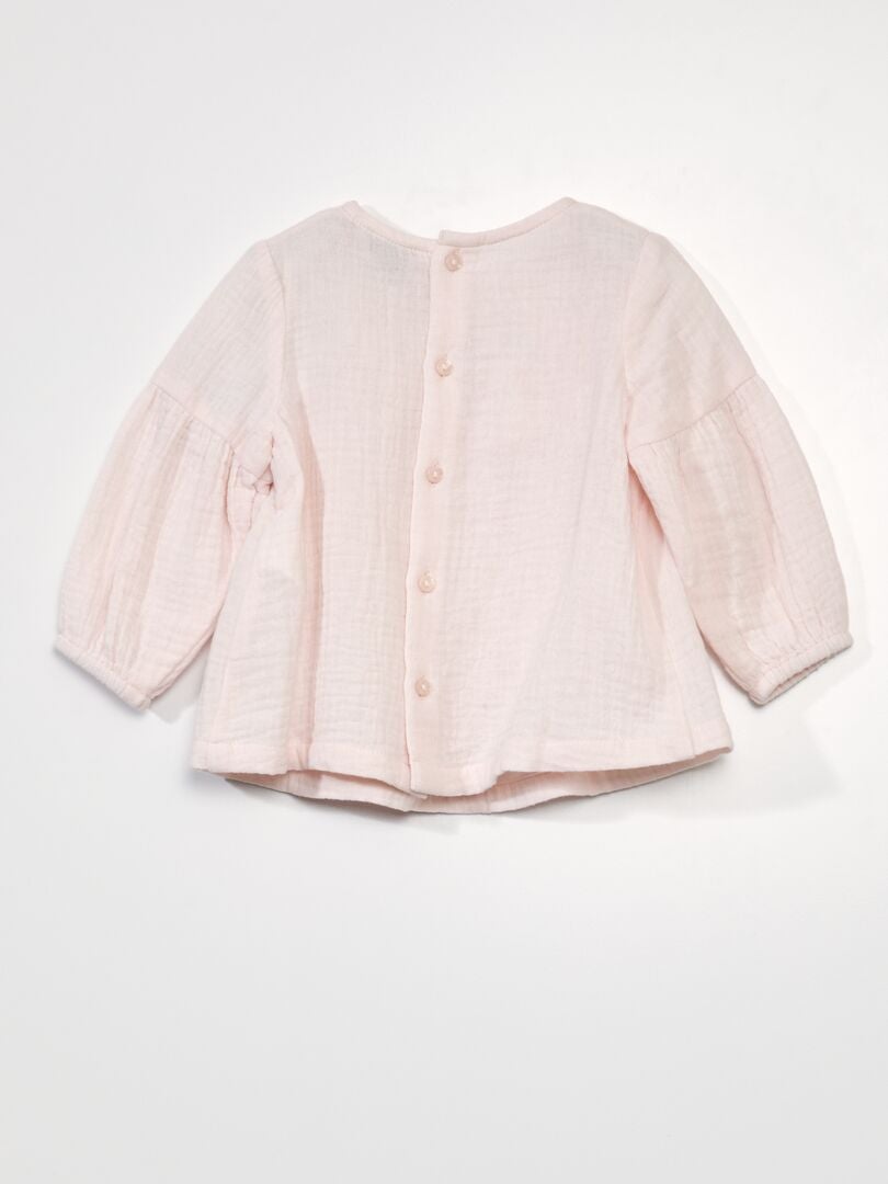 Blusa de doble gasa de algodón ROSA - Kiabi