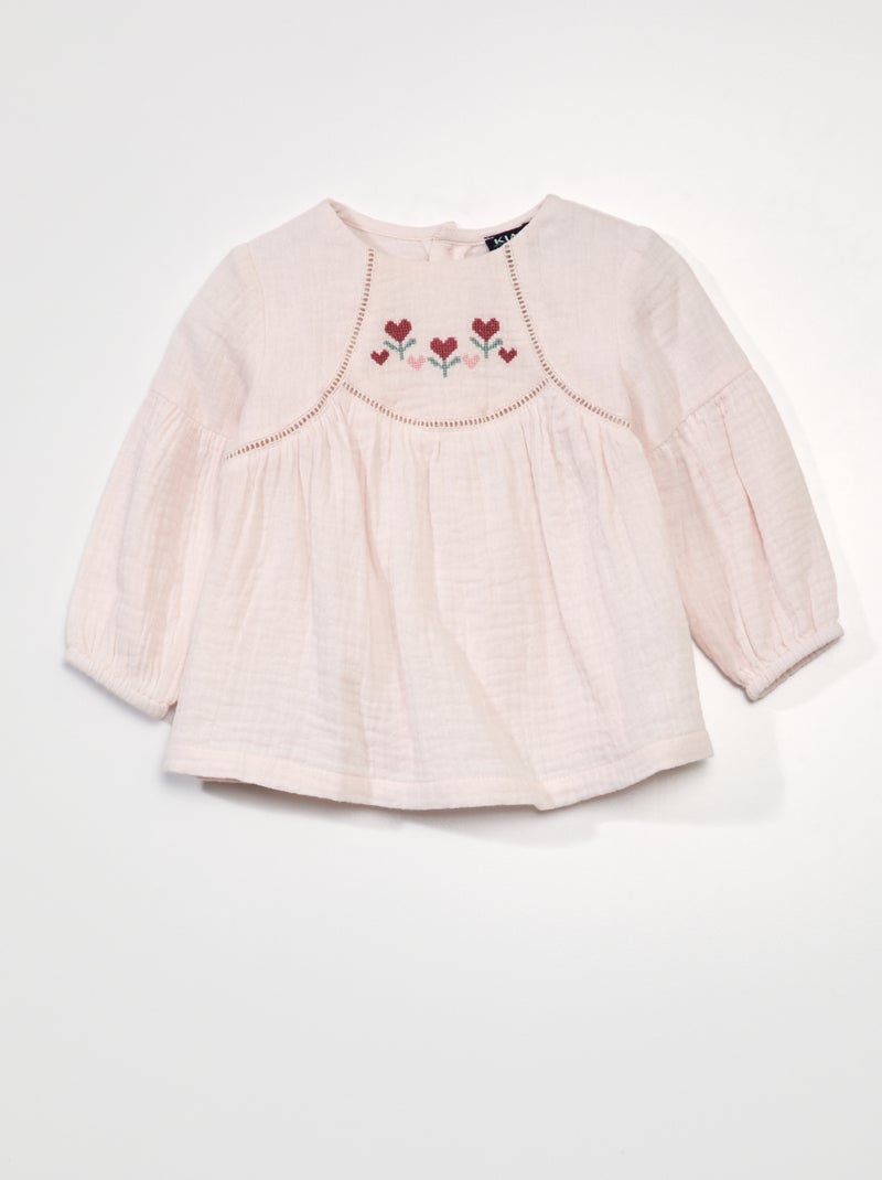 Blusa de doble gasa de algodón ROSA - Kiabi
