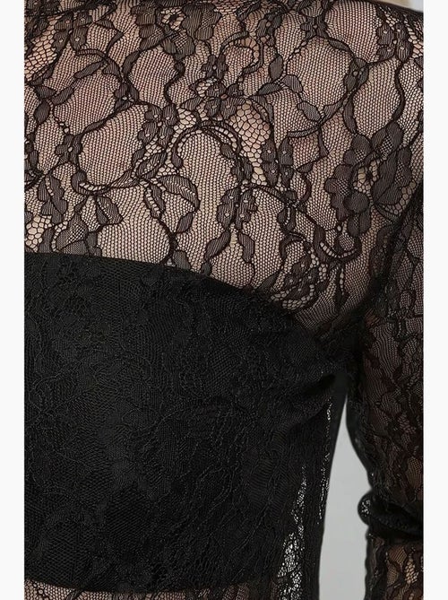 Blusa de encaje con cuello redondo hiccup - Kiabi Blusa de encaje con cuello redondo hiccup - Kiabi