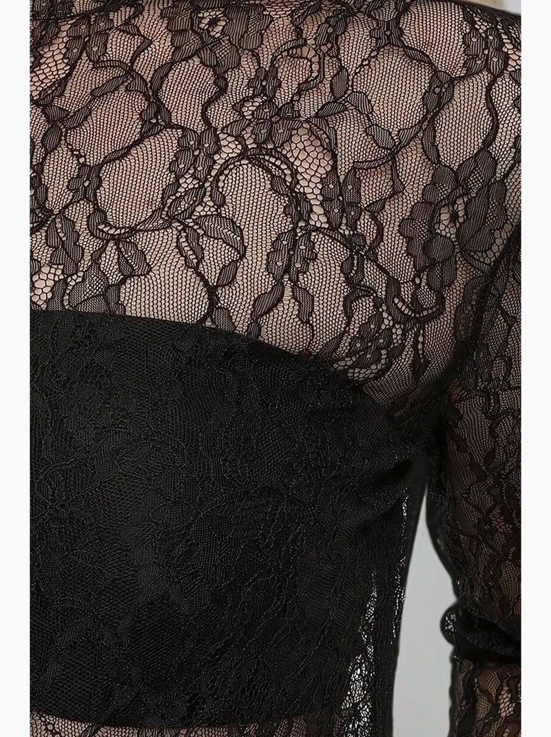 Blusa de encaje con cuello redondo hiccup Negro - Kiabi