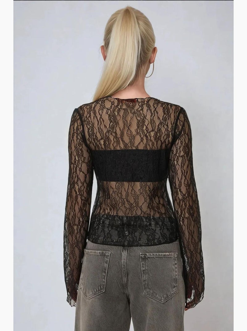 Blusa de encaje con cuello redondo hiccup Negro - Kiabi