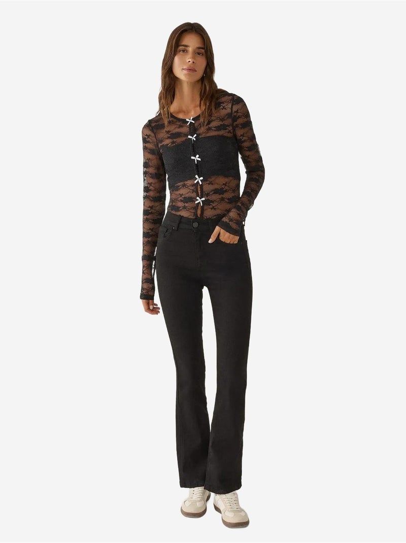 Blusa de encaje con detalle de lazo Negro - Kiabi