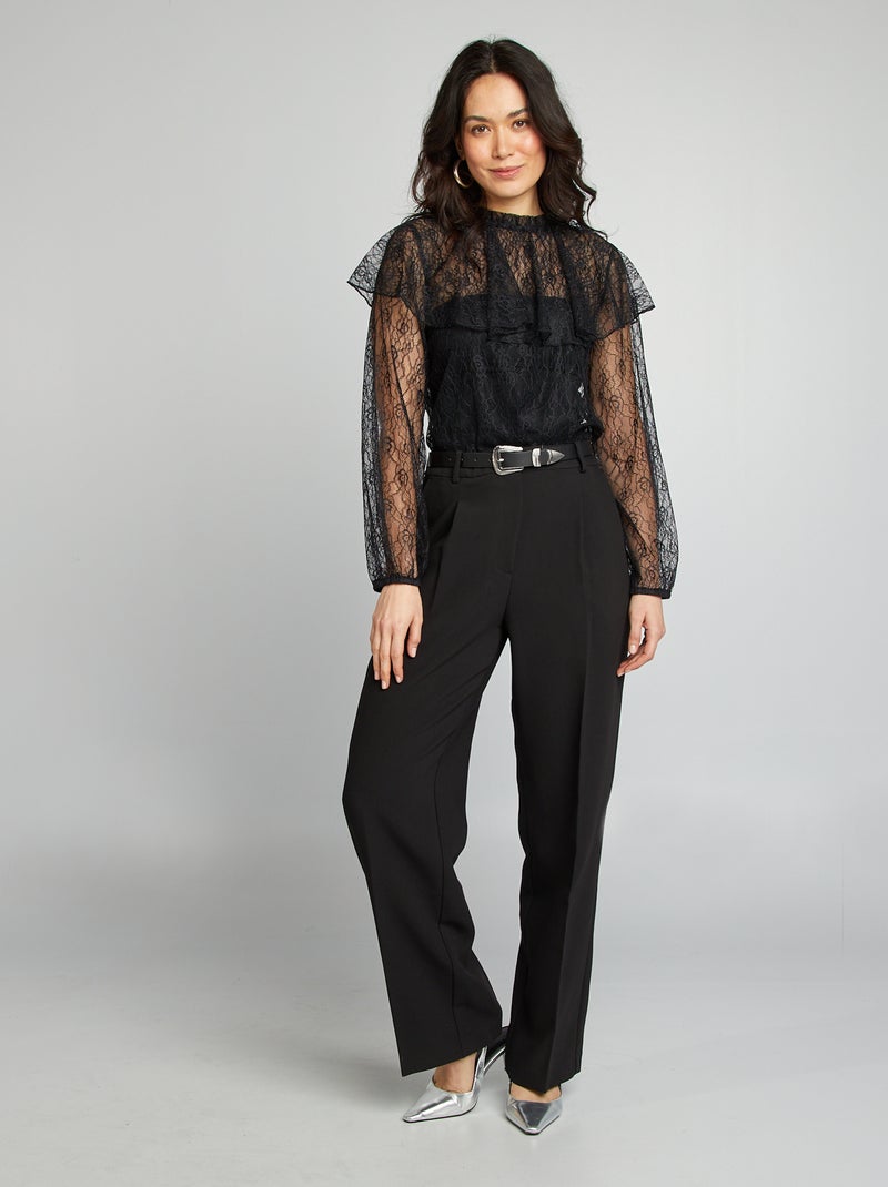 Blusa de encaje con volantes negro - Kiabi