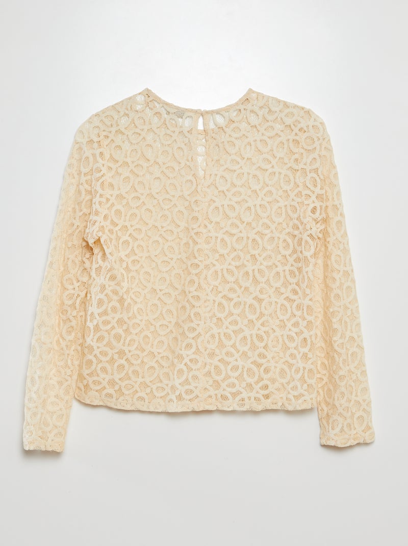 Blusa de encaje de manga larga con cuello redondo 'JDY' BEIGE - Kiabi