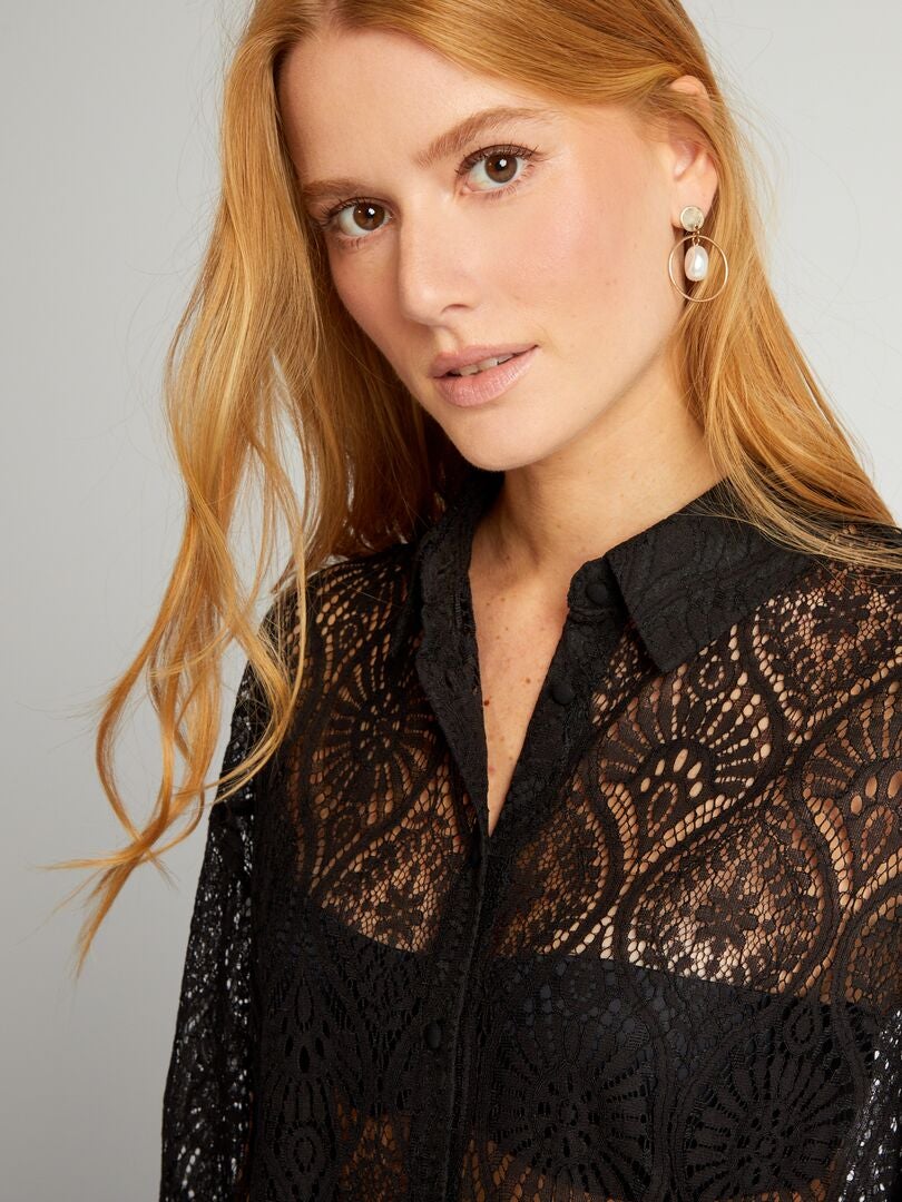 blusa de encaje negra manga larga