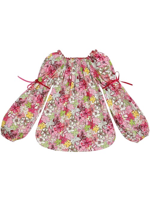 Blusa de Entretiempo con Flores para Niña | Liberty Rojo | Cuello Smocks | CHIMENE - Kiabi