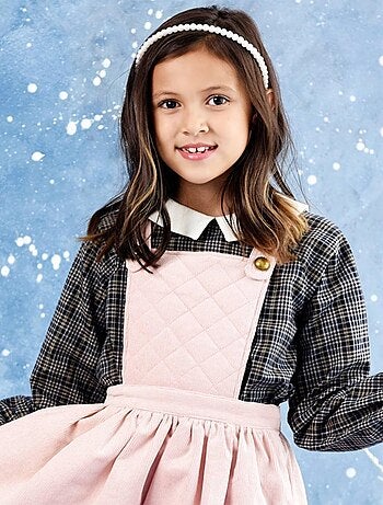 Blusa de Entretiempo para Niña | Cuadros Gris con Hilos Lurex Dorado | Cuello CLAUDINE