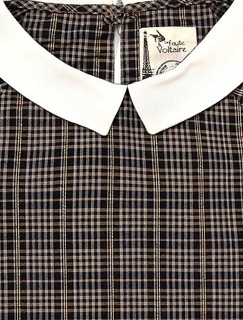 Blusa de Entretiempo para Niña | Cuadros Gris con Hilos Lurex Dorado | Cuello CLAUDINE