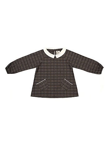 Blusa de Entretiempo para Niña | Cuadros Gris con Hilos Lurex Dorado | Cuello CLAUDINE