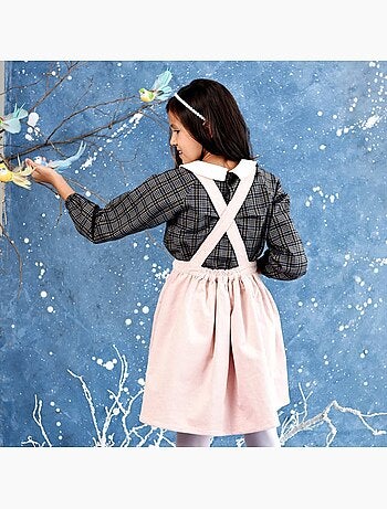 Blusa de Entretiempo para Niña | Cuadros Gris con Hilos Lurex Dorado | Cuello CLAUDINE