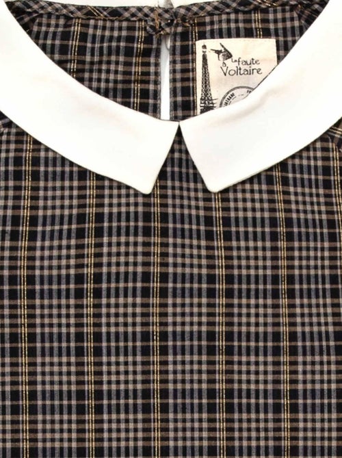Blusa de Entretiempo para Niña | Cuadros Gris con Hilos Lurex Dorado | Cuello CLAUDINE - Kiabi