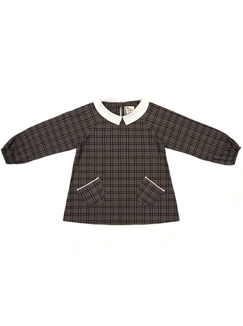 Blusa de Entretiempo para Niña | Cuadros Gris con Hilos Lurex Dorado | Cuello CLAUDINE Gris dorado negro - Kiabi