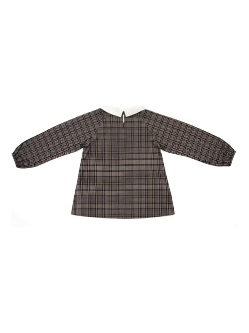 Blusa de Entretiempo para Niña | Cuadros Gris con Hilos Lurex Dorado | Cuello CLAUDINE - Kiabi
