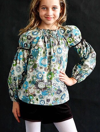 Blusa de Entretiempo para Niña | Floral Beige | Cuello Smocks | CHIMENE