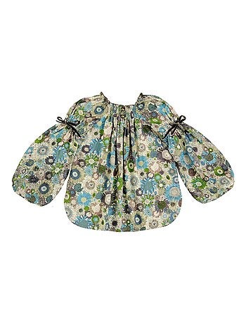 Blusa de Entretiempo para Niña | Floral Beige | Cuello Smocks | CHIMENE
