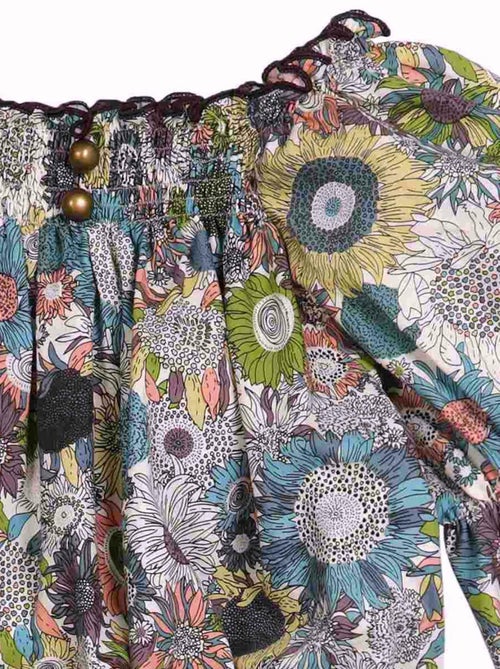 Blusa de Entretiempo para Niña | Floral Beige | Cuello Smocks | CHIMENE - Kiabi