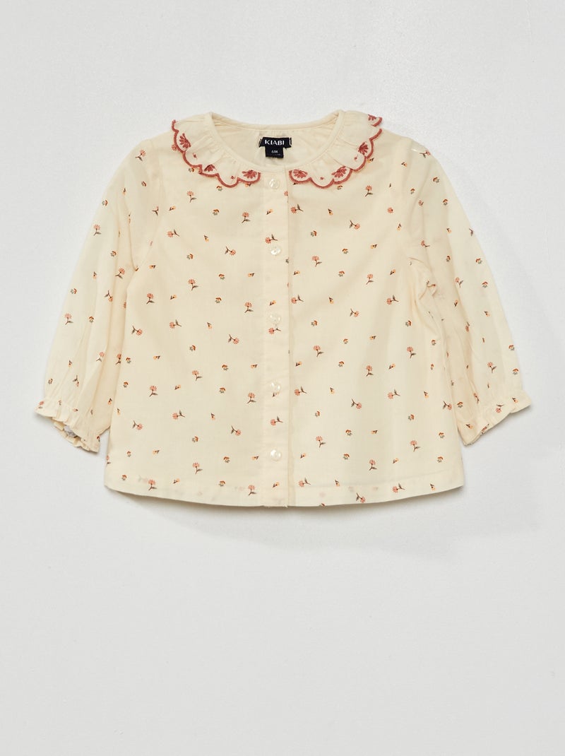 Blusa de 'flores' con cuello bebé BLANCO - Kiabi
