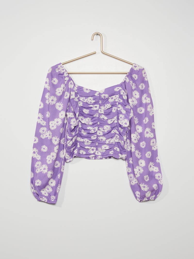 Blusa de flores con cuello cuadrado PURPURA - Kiabi