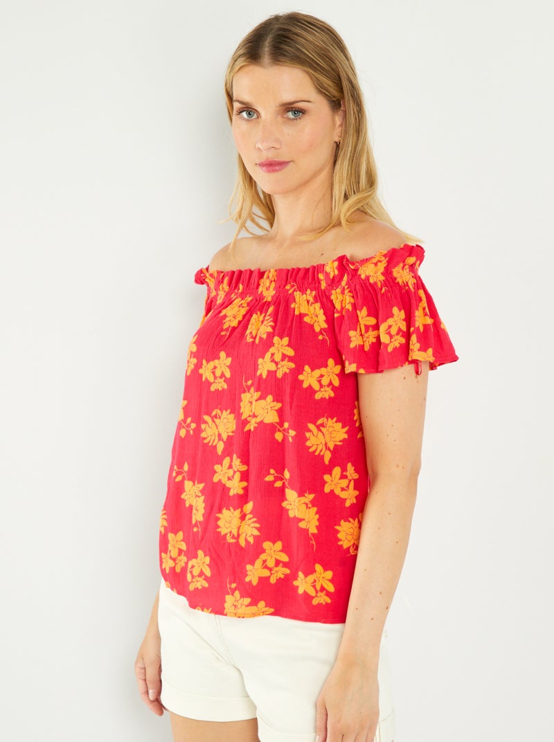 Blusa de flores escote bardot ROSA - Kiabi