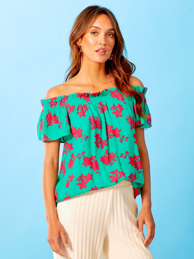 Blusa de flores escote bardot VERDE - Kiabi