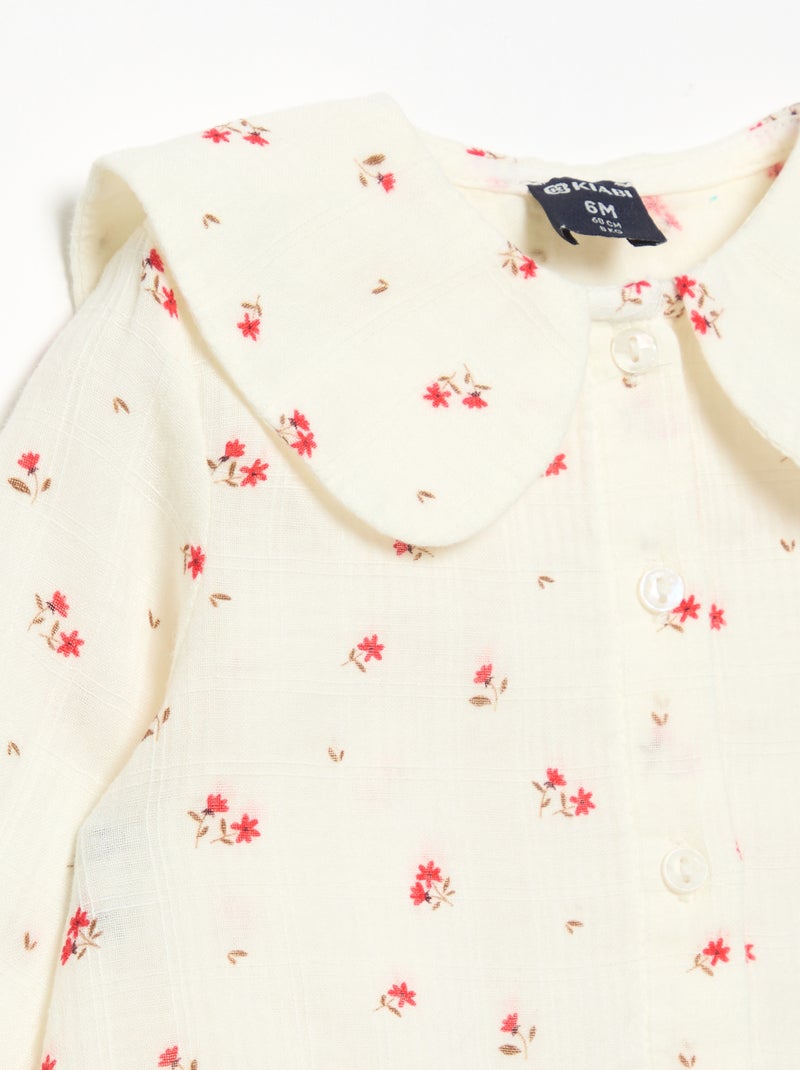 Blusa de gasa de algodón abotonada Blanco - Kiabi