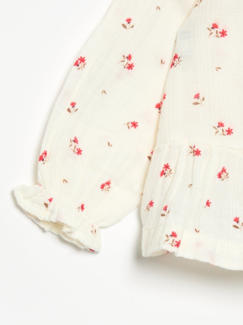 Blusa de gasa de algodón abotonada Blanco - Kiabi